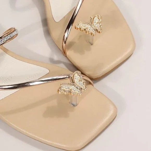 Metallic Rhinestone Butterfly Flat Sandals - Picture 5 of 5